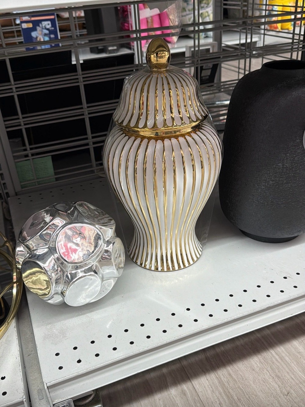 Decorative White and Gold Lidded Ceramic Jar - Elegant Home Accent